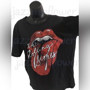 The Rolling stones red tongue black rock n roll band tshirt size large brand new